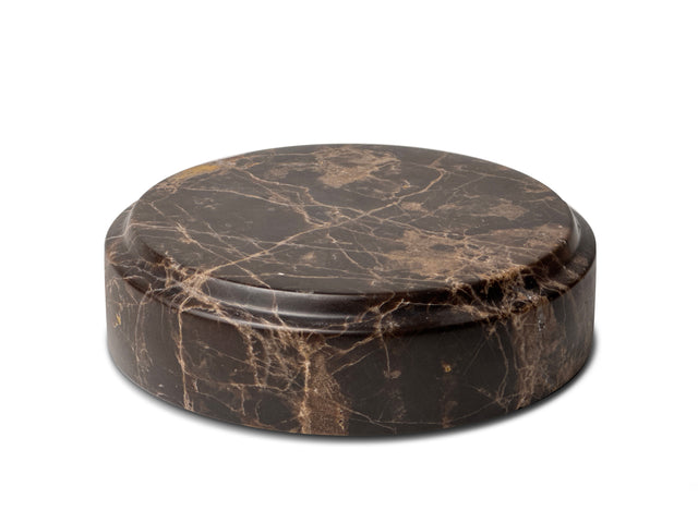 The Curio Plinth marble display stand in Dark Emperador on a white background