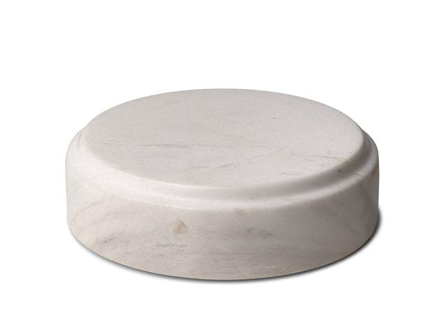 The Curio Plinth marble display stand in Volakas marble from above on a white background