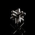 The stainless steel Craighill Jack Puzzle fully assembled on a black background