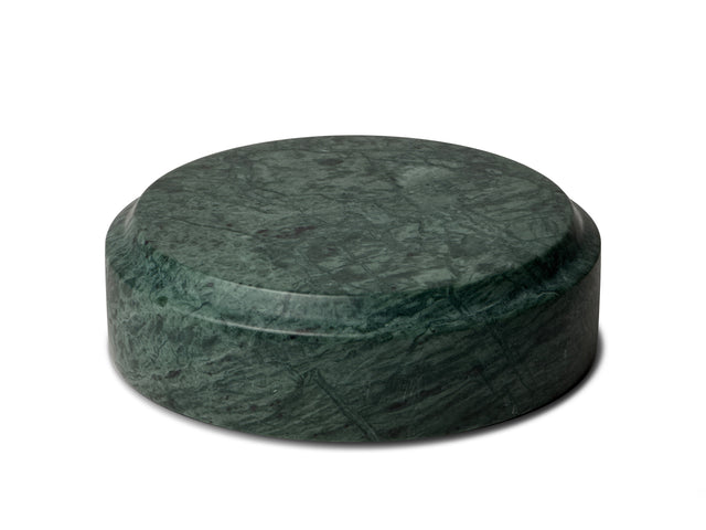The Curio Plinth marble display stand in Rajasthan Green on a white background
