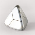The stainless steel Craighill Tetra Puzzle fully assembled on a gray background
